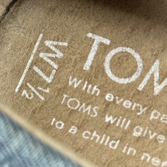 Toms Cork Espadrille Wedge Blue Denim Peep Toe Slip On Shoes Womens sz 7.5 - Picture 16 of 16